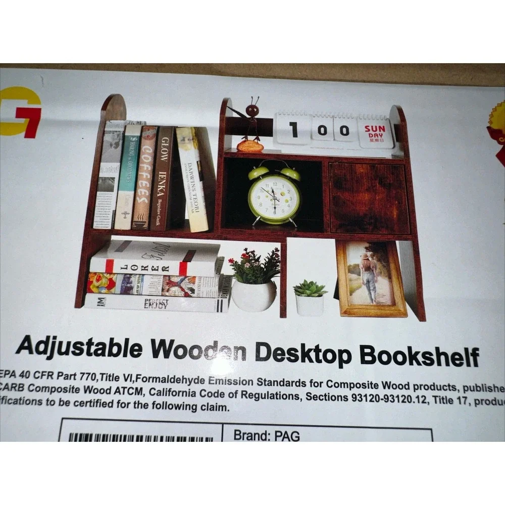 Wood Adjustable Expandable Desktop Bookshelf Display Rack Wooden Antique Color